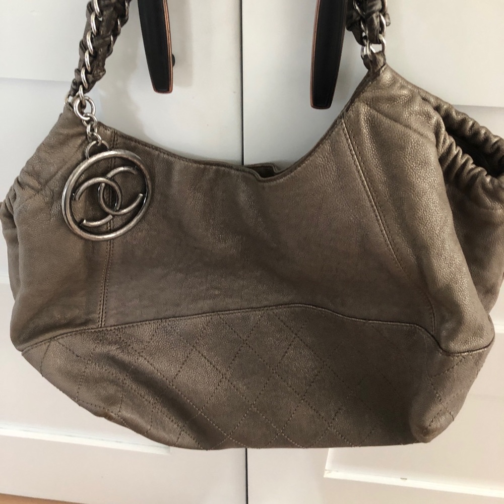 Chanel small cabas bag metallic beige